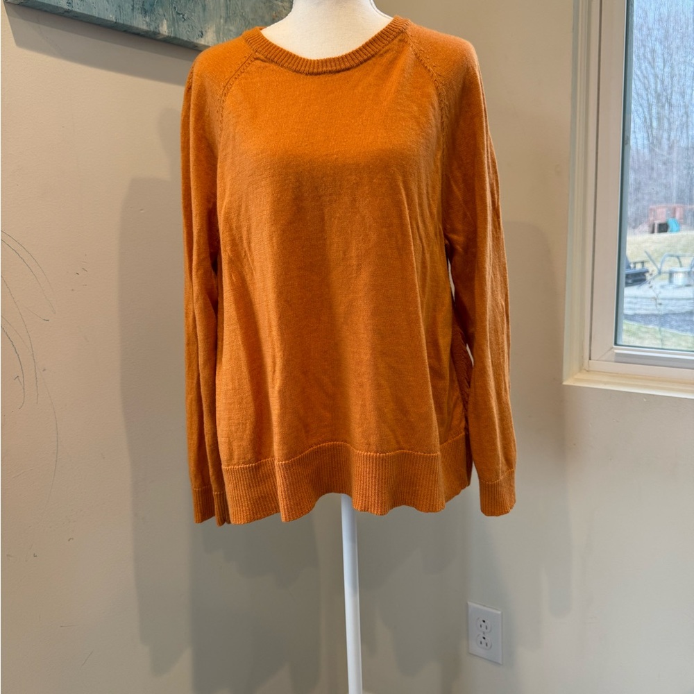 Eileen Fisher Orange Crew Neck Sweater Size Medium Italian Yarn